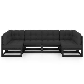 6-tlg. Garten-Lounge-Set mit Kissen Schwarz Massivholz Kiefer
