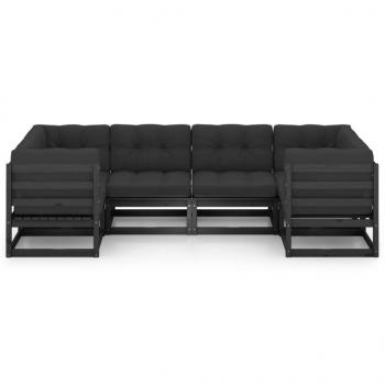 6-tlg. Garten-Lounge-Set mit Kissen Schwarz Massivholz Kiefer