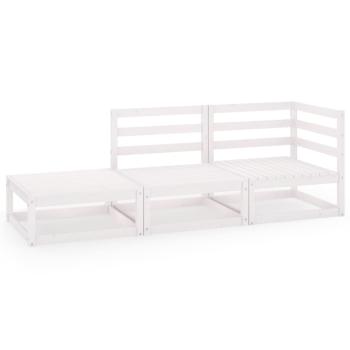 3-tlg. Garten-Lounge-Set Weiß Massivholz Kiefer