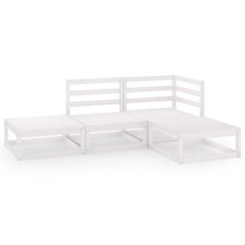 4-tlg. Garten-Lounge-Set Weiß Massivholz Kiefer