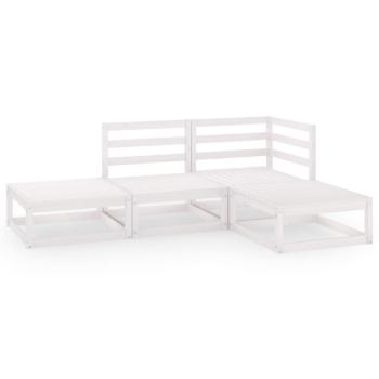 4-tlg. Garten-Lounge-Set Weiß Massivholz Kiefer