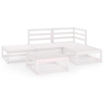 5-tlg. Garten-Lounge-Set Weiß Massivholz Kiefer