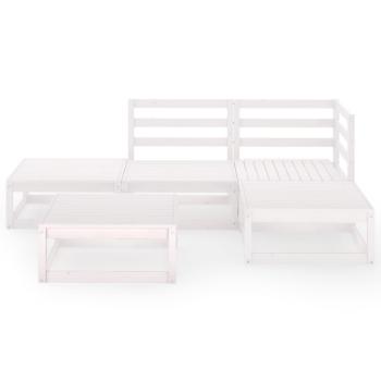 5-tlg. Garten-Lounge-Set Weiß Massivholz Kiefer