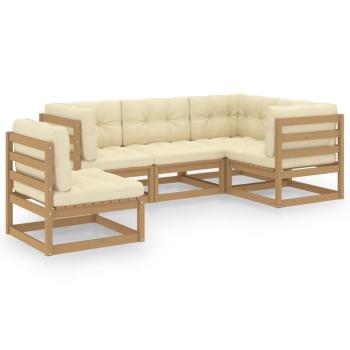 5-tlg. Garten-Lounge-Set mit Kissen Kiefer Massivholz