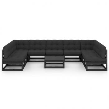 10-tlg. Garten-Lounge-Set mit Kissen Schwarz Massivholz Kiefer