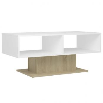 Couchtisch Weiß und Sonoma-Eiche 103,5x50x44,5 cm Holzwerkstoff