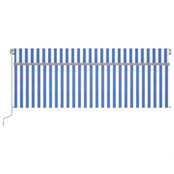 Markise Manuell Einziehbar mit Rollo LED 4,5x3m Blau & Weiß
