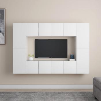ARDEBO.de - 8-tlg. TV-Schrank-Set Weiß Holzwerkstoff