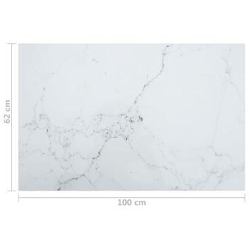 Tischplatte Weiß 100x62 cm 8 mm Hartglas in Marmoroptik