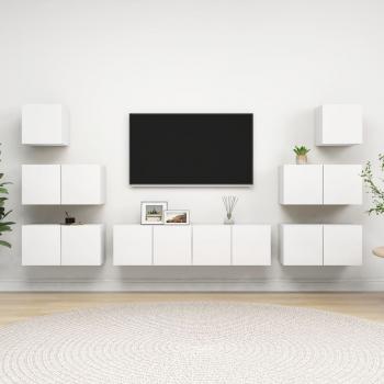 ARDEBO.de - 8-tlg. TV-Schrank-Set Weiß Holzwerkstoff