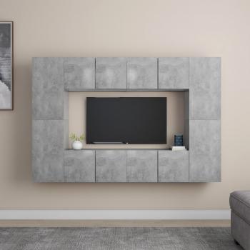 ARDEBO.de - 8-tlg. TV-Schrank-Set Betongrau Holzwerkstoff