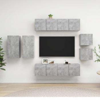 ARDEBO.de - 8-tlg. TV-Schrank-Set Betongrau Holzwerkstoff