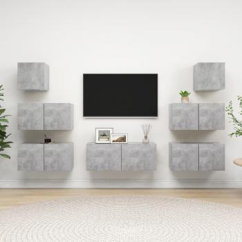 ARDEBO.de - 7-tlg. TV-Schrank-Set Betongrau Holzwerkstoff