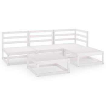 5-tlg. Garten-Lounge-Set Weiß Massivholz Kiefer