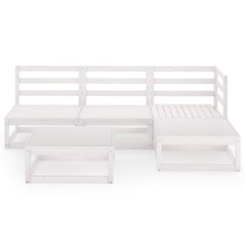5-tlg. Garten-Lounge-Set Weiß Massivholz Kiefer