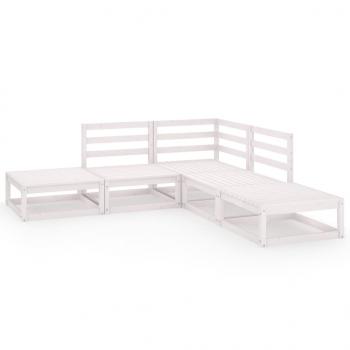 5-tlg. Garten-Lounge-Set Weiß Massivholz Kiefer