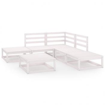 6-tlg. Garten-Lounge-Set Weiß Massivholz Kiefer