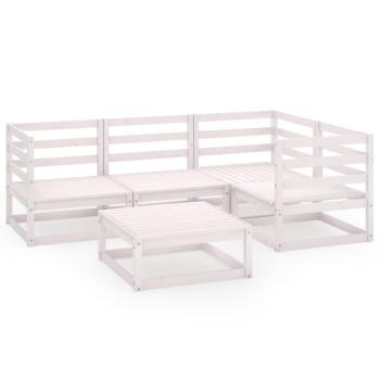 5-tlg. Garten-Lounge-Set Weiß Massivholz Kiefer