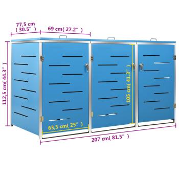 Mülltonnenbox für 3 Tonnen 207x77,5x112,5 cm Edelstahl