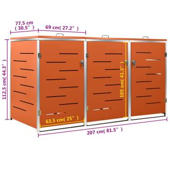 Mülltonnenbox für 3 Tonnen 207x77,5x112,5 cm Edelstahl