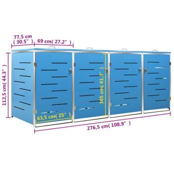 Mülltonnenbox für 4 Tonnen 276,5x77,5x112,5 cm Edelstahl