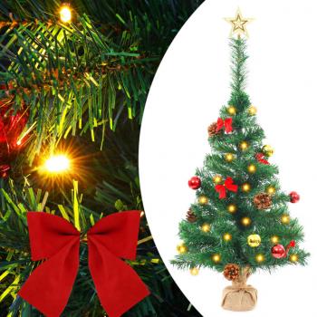 ARDEBO.de - Künstlicher Weihnachtsbaum mit Beleuchtung & Kugeln Grün 64 cm