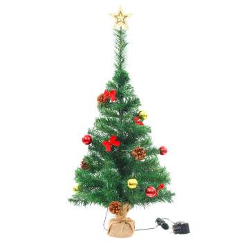 Künstlicher Weihnachtsbaum mit Beleuchtung & Kugeln Grün 64 cm