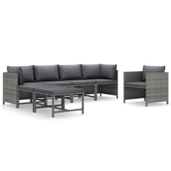 7-tlg. Garten-Lounge-Set mit Kissen Poly Rattan Grau