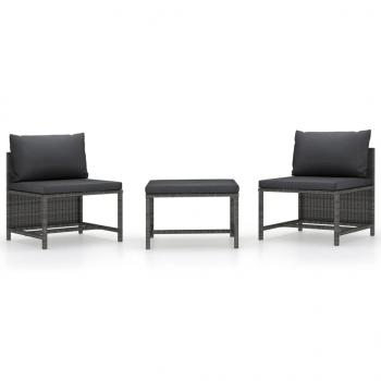 ARDEBO.de - 3-tlg. Garten-Sofagarnitur mit Kissen Grau Poly Rattan
