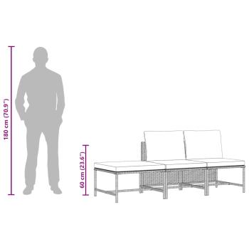 3-tlg. Garten-Sofagarnitur mit Kissen Grau Poly Rattan