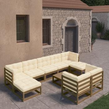 ARDEBO.de - 10-tlg. Garten-Lounge-Set mit Kissen Honigbraun Massivholz