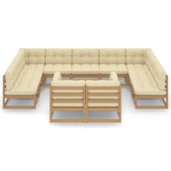 12-tlg. Garten-Lounge-Set mit Kissen Honigbraun Massivholz