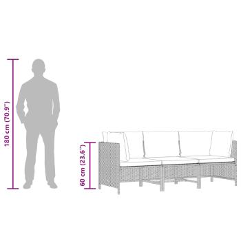 3-Sitzer-Gartensofa mit Kissen Grau Poly Rattan