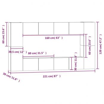 8-tlg. TV-Schrank-Set Räuchereiche Holzwerkstoff