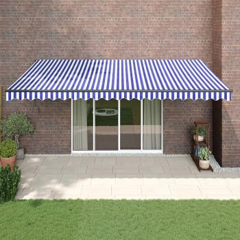 ARDEBO.de - Markise Einziehbar Blau und Weiß 5x3 m Stoff und Aluminium