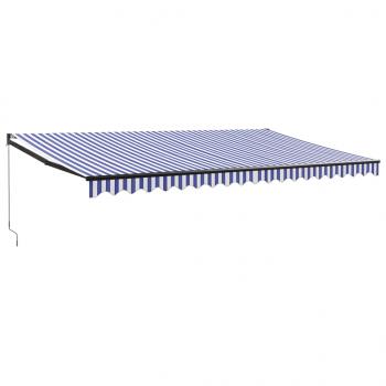Markise Einziehbar Blau und Weiß 5x3 m Stoff und Aluminium