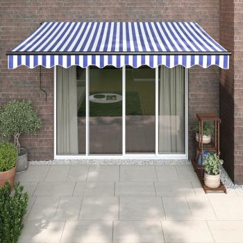 ARDEBO.de - Markise Einziehbar Blau und Weiß 3,5x2,5 m Stoff und Aluminium