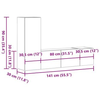 3-tlg. TV-Schrank-Set Räuchereiche Holzwerkstoff