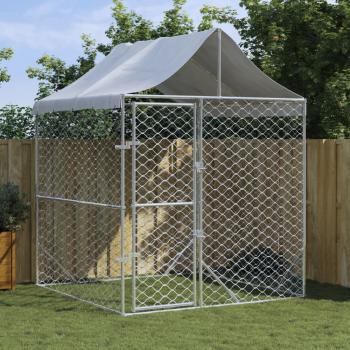 ARDEBO.de - Outdoor-Hundezwinger mit Dach Silber 2x2x2,5 m Verzinkter Stahl