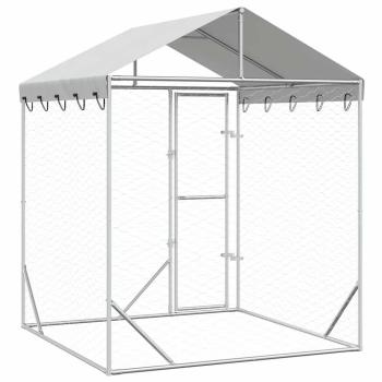 Outdoor-Hundezwinger mit Dach Silber 2x2x2,5 m Verzinkter Stahl