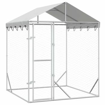 Outdoor-Hundezwinger mit Dach Silber 2x2x2,5 m Verzinkter Stahl