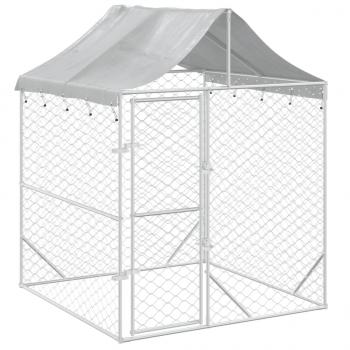 Outdoor-Hundezwinger mit Dach Silber 2x2x2,5 m Verzinkter Stahl