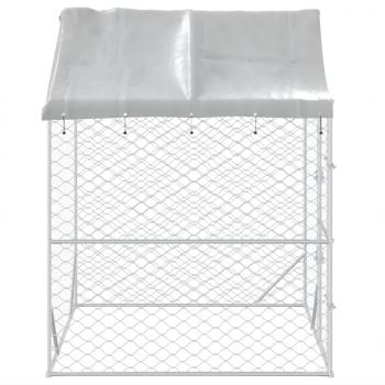 Outdoor-Hundezwinger mit Dach Silber 2x2x2,5 m Verzinkter Stahl