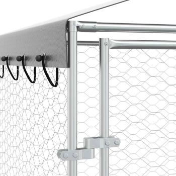 Outdoor-Hundezwinger mit Dach Silber 3x1,5x2,5m Stahl Verzinkt