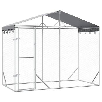 Outdoor-Hundezwinger mit Dach Silber 3x1,5x2,5m Stahl Verzinkt