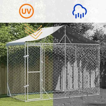 Outdoor-Hundezwinger mit Dach Silber 3x1,5x2,5m Stahl Verzinkt