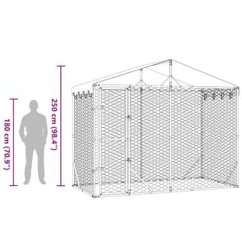 Outdoor-Hundezwinger mit Dach Silber 3x1,5x2,5m Stahl Verzinkt