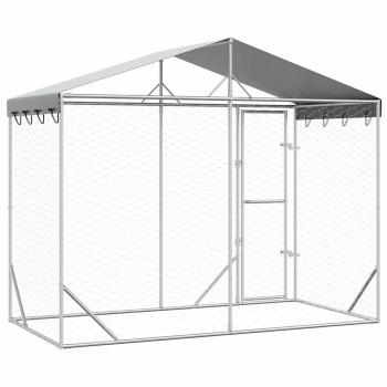 Outdoor-Hundezwinger mit Dach Silber 3x1,5x2,5m Stahl Verzinkt