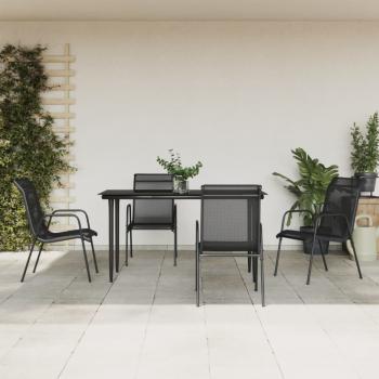 ARDEBO.de - 5-tlg. Garten-Essgruppe Schwarz Stahl und Textilene