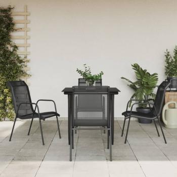 ARDEBO.de - 5-tlg. Garten-Essgruppe Schwarz Stahl und Textilene